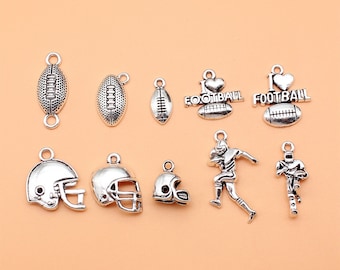 American Football Charm Set Antique Silver Tone For Jewelry Making
