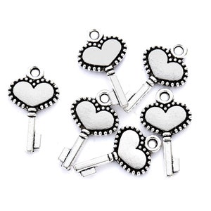 Key To Your Heart Charm Antique Silver Tone 40PCS