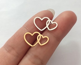 Breloque double coeur en acier inoxydable plaqué or