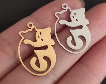 Cat Couple Charm Fine Polishing Stainless Steel