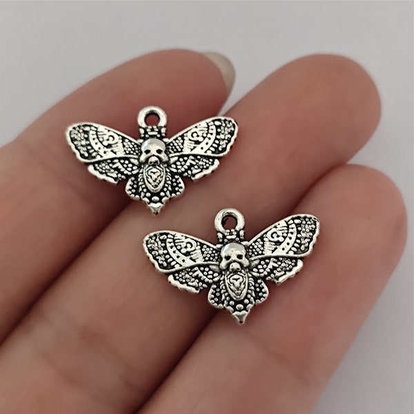 Small Deaths Head Moth Charm Antique Silver Tone