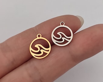 Ocean Wave Charm Gold Plated Stainless Steel