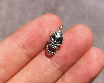 3D Skull Charm Antique Silver Tone