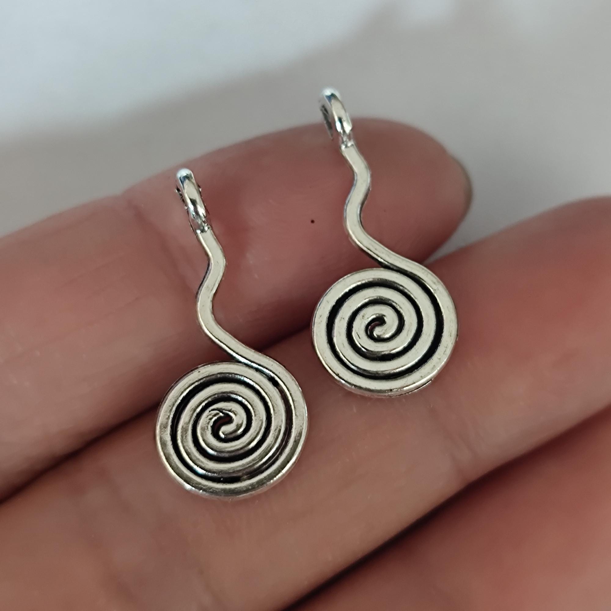 Spiral Charm Antique Silver Tone For Earring Making