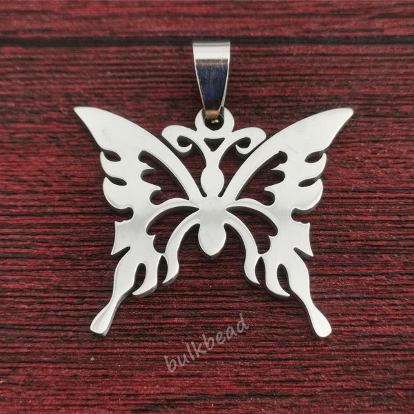 Butterfly Charms Stainless Steel, Butterfly Charms, Silver Tone Butterfly Pendant Set, Necklace Keychain Polished Charm lc129