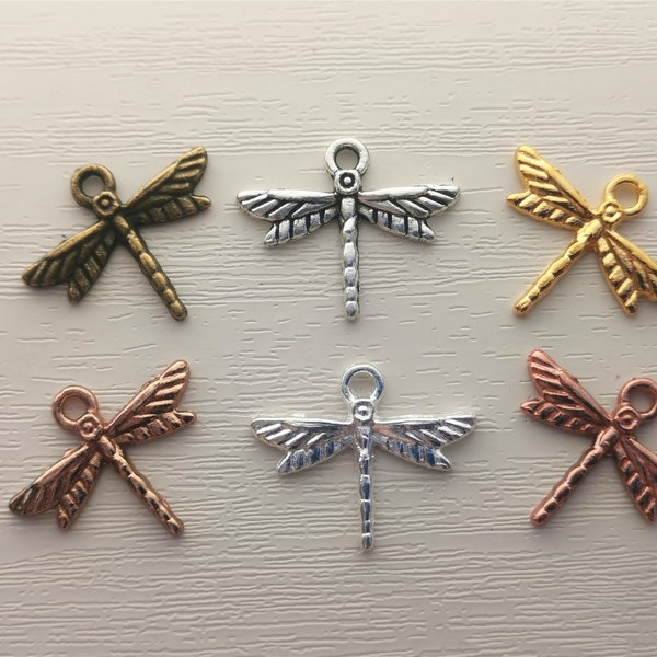 Bulk Dragonfly Charm Set, Antique Silver Dragonfly Pendant, Gold Tone Dragonfly, Wholesale Animal Necklace Keychain Tiny Charm