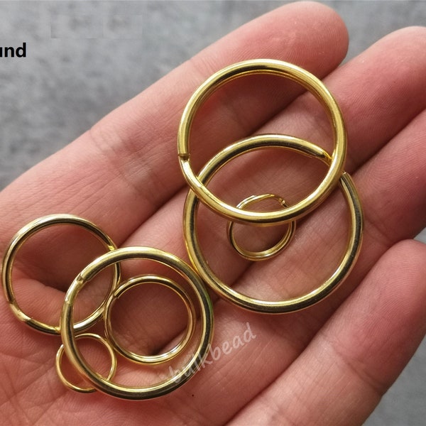 Round Solid Brass Split Key Ring, Brass Split Keyring, Brass Split Ring, 35mm 32mm 30mm 28mm 25mm 20mm Round Keychain Ring Set