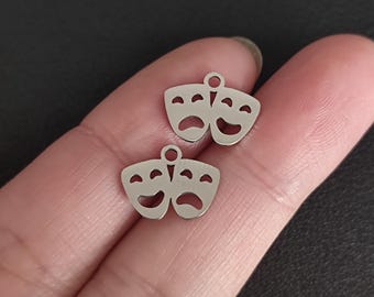 Tiny Drama Mask Charm Stainless Steel For Jewelry Making