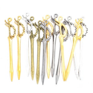 Sword Charm Antique Silver Tone For Jewelry Making