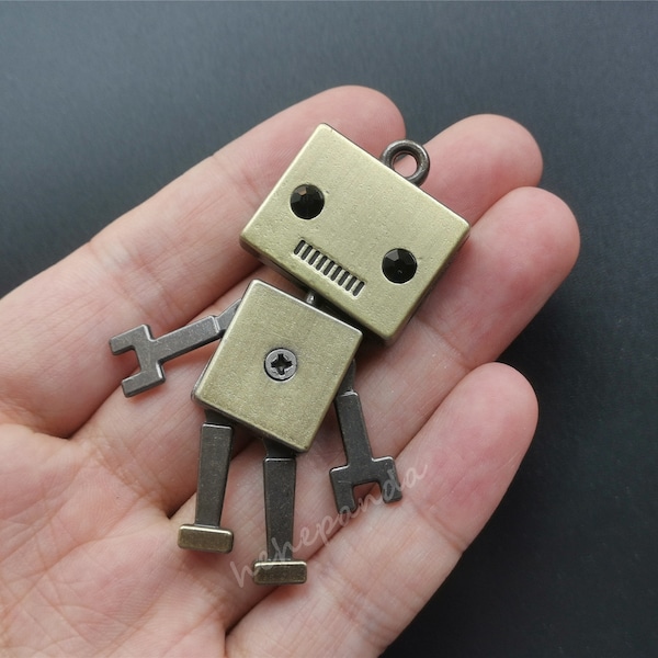 Bulk Robot Charm, Antique Bronze Robot Charm Set, Large Robot Pendant, Wholesale Robot Keychain Charm, Keychain Finding