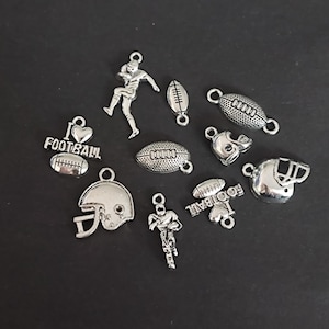 American Football Charm Set Antique Silver Tone For Jewelry Making