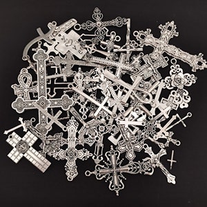 Cross Charm Antique Silver Tone For Christian Mixed 68PCS