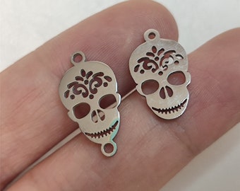 Sugar Skull Connector Charm Stainless Steel