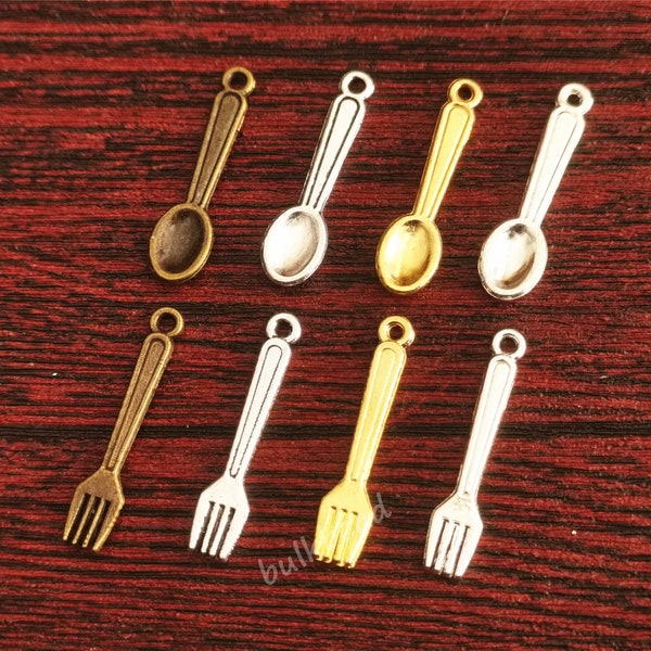 Spoon Fork Charm Antique Silver Tone 20PCS