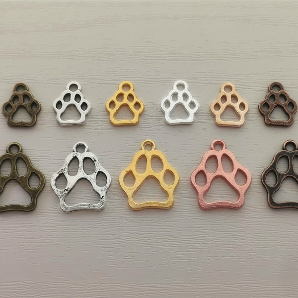 Dog Paw Charm Bulk, Paw Print Pendant Lot, Wholesale Antique Silver Pet Charm Set, Tiny Necklace Bracelet Earring Keychain Charm