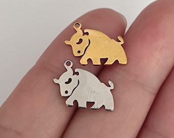 Tiny Bison Charm - Stainless Steel Animal Pendant