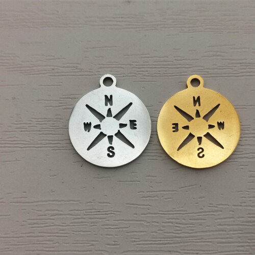 Compass Charm Stainless Steel Compass Pendant Gold Tone Etsy