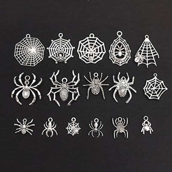 Spider Web Charm Set Antique Silver Tone For Jewelry Making