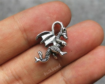 Magic Dragon Charm Antique Silver Tone