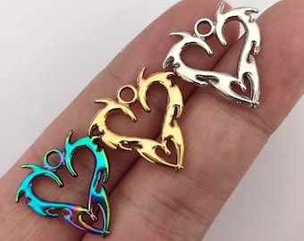 Dragon Heart Charm Rainbow Metal Stainless Steel
