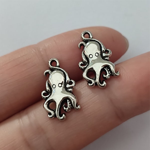 Tiny Octopus Charm Antique Silver Tone For Jewelry Making