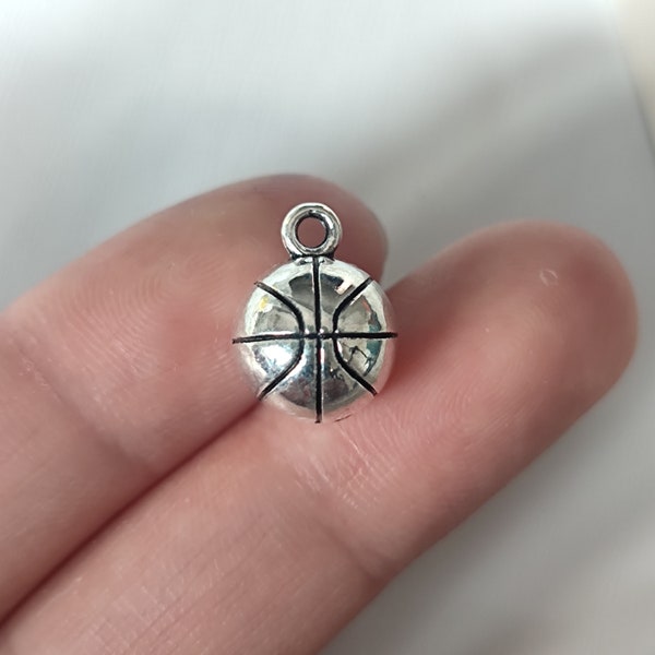 3D Basketball Charm Antique Silver Tone For Jewelry Making