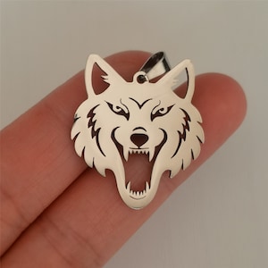 Wolf Head Pendant Stainless Steel For Necklace Keychain