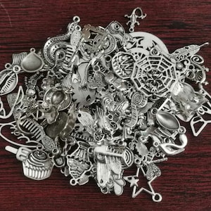 Grab Bag Liquidation Sale Of 50/100 Assorted Charms, Randome Mixed, Antique Silver Charms Wholesale, Charms Collection Bulk, co204 image 2