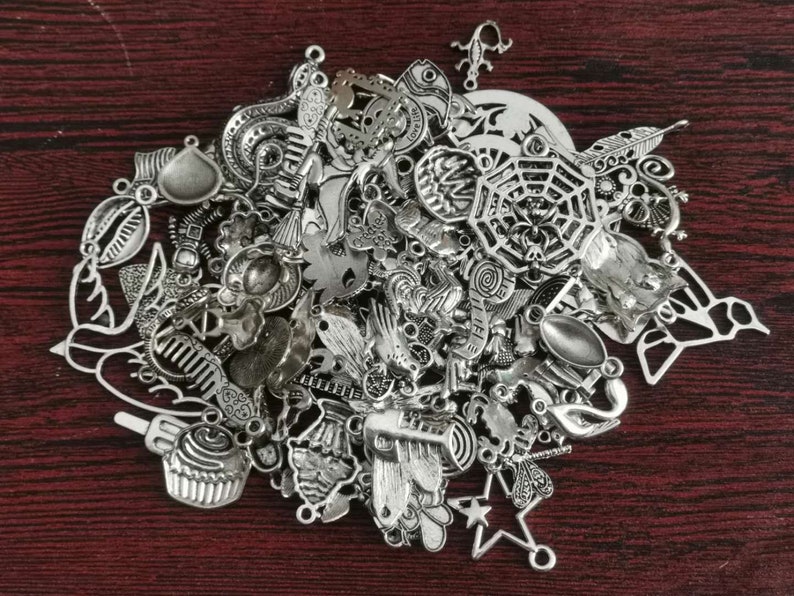 Grab Bag Liquidation Sale Of 50/100 Assorted Charms, Randome Mixed, Antique Silver Charms Wholesale, Charms Collection Bulk, co204 image 2