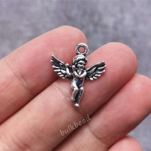 Bulk Angel Charm Set, Antique Silver Angel Pendant, Tibetan Silver Angel Charm, Wholesale Religious Necklace Keychain Small Charm