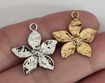 One Side Cherry Blossoms Charm - Stainless Steel Flower Pendant