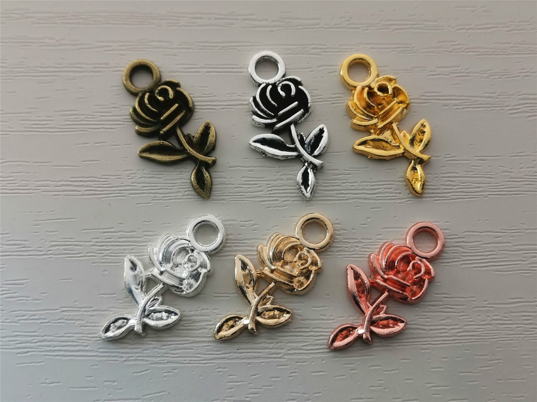 Rose Charms Wholesale Small Antique Silver Pewter » Flower Charm