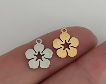 Tiny Cherry Blossoms Charm - Stainless Steel Flower Pendant