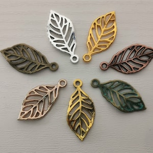 Hallow Leaf Charm Antique Silver Tone For Jewelry Making