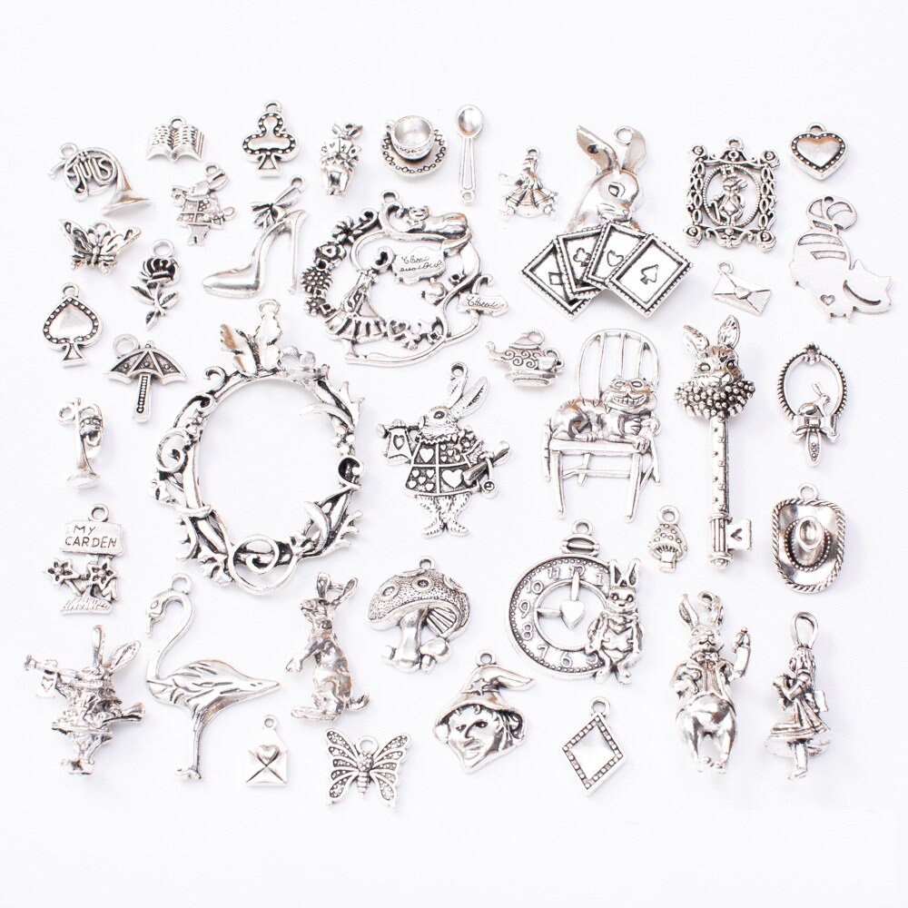 DanLingJewelry 100pcs Alice in Wonderland Charms Collection Fairy Tales Tea Party Steampunk Charms Pendants for DIY Jewelry Making