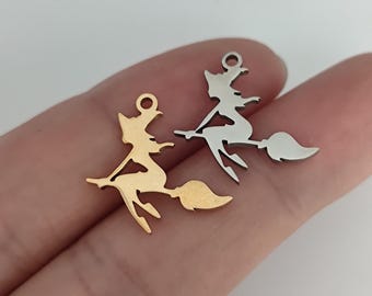 Magic Broom Witch Charm Gold Plated Stainless Steel