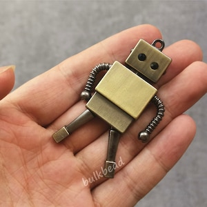 Large Robot Pendant Charm Antique Bronze Tone