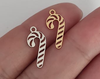 Candy Cane Charm - Stainless Steel Christmas Pendant