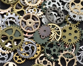 100g Weight Steampunk Gears Cogs Buttons Wheels Watch Parts Sprocket Brass Copper Silver Charms for Art Work, Jewelry Supplies Crafts
