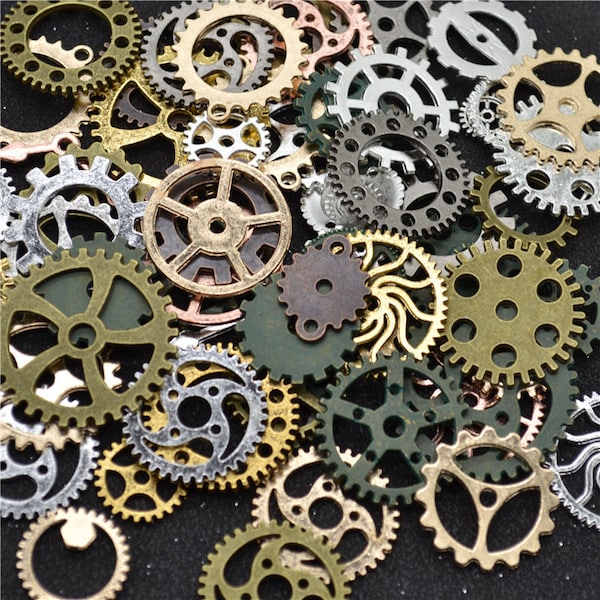 100g Weight Steampunk Gears Cogs Buttons Wheels Watch Parts Sprocket Brass Copper Silver Charms for Art Work, Jewelry Supplies Crafts