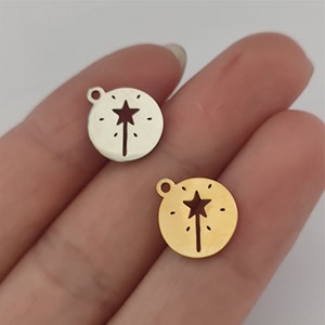Magic Wand Charm Gold Plated Stainless Steel