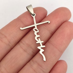 Faith Words Cross Pendant Stainless Steel For Jewelry Making