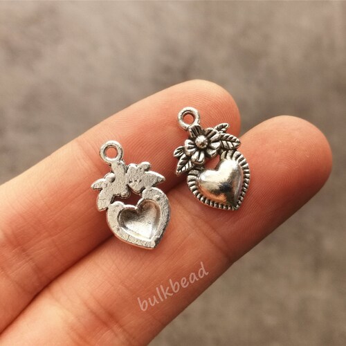 thumbnail image 2 of 6 Doves And Heart Charms – Antique Silver Tone – B49 – DIY Jewelry Making 2 of 5