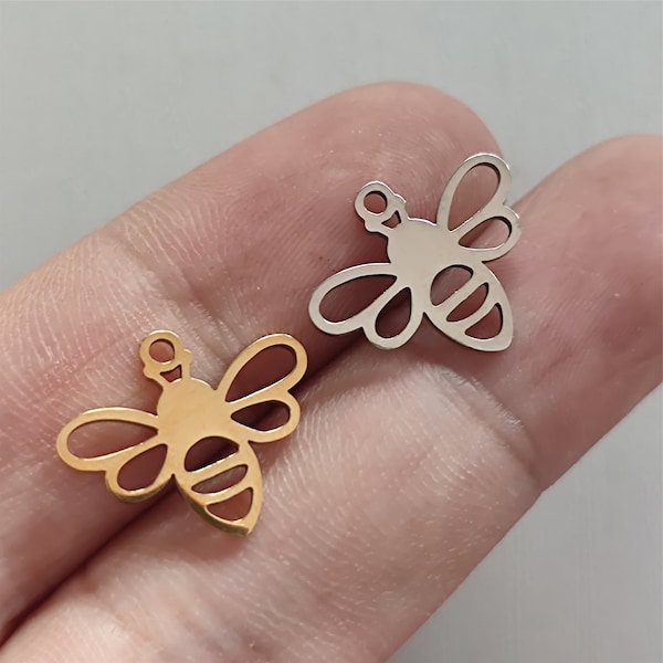 Hollow Honey Bee Charm Gold Plated Stainless Steel