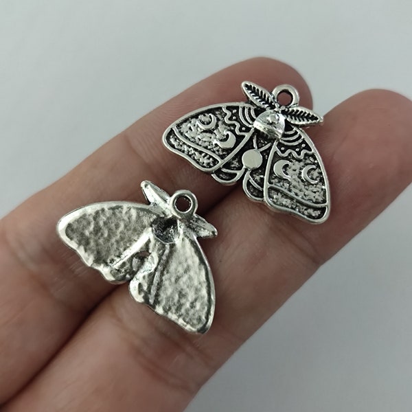 Moth Charm One Side Antique Silver Tone For Jewelry Making