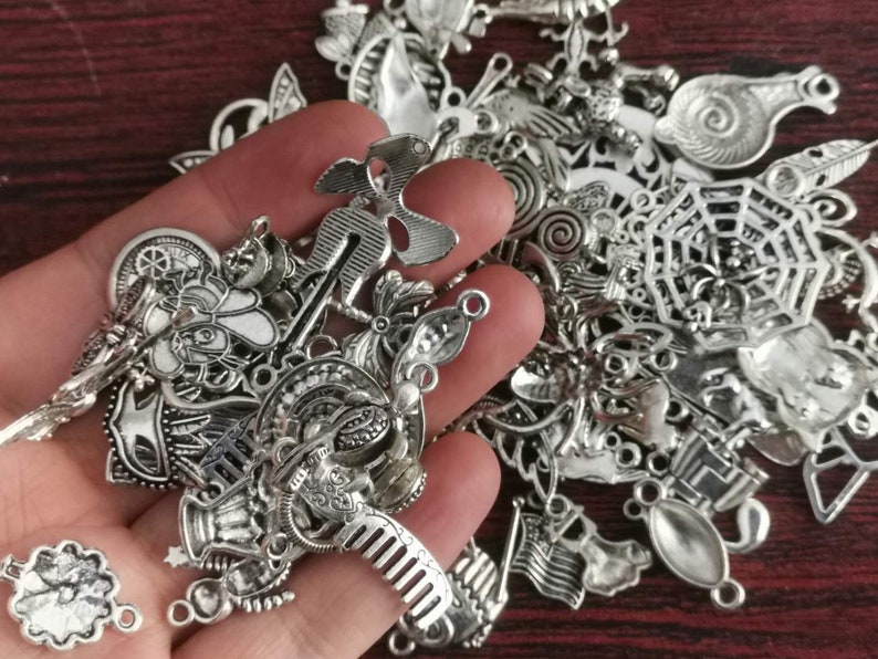 Grab Bag Liquidation Sale Of 50/100 Assorted Charms, Randome Mixed, Antique Silver Charms Wholesale, Charms Collection Bulk, co204 image 1