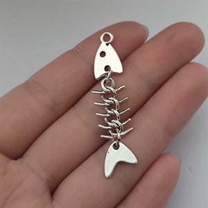 Fishbone Charm Fish Pendant Antique Silver Tone
