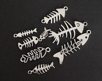 Fishbone Charm Set Antique Silver Tone For Jewelry Making