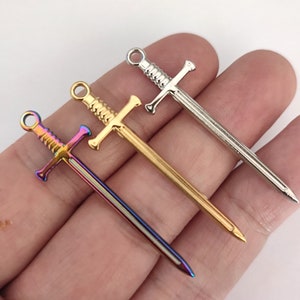 Medieval Sword Charm Rainbow Metal Stainless Steel