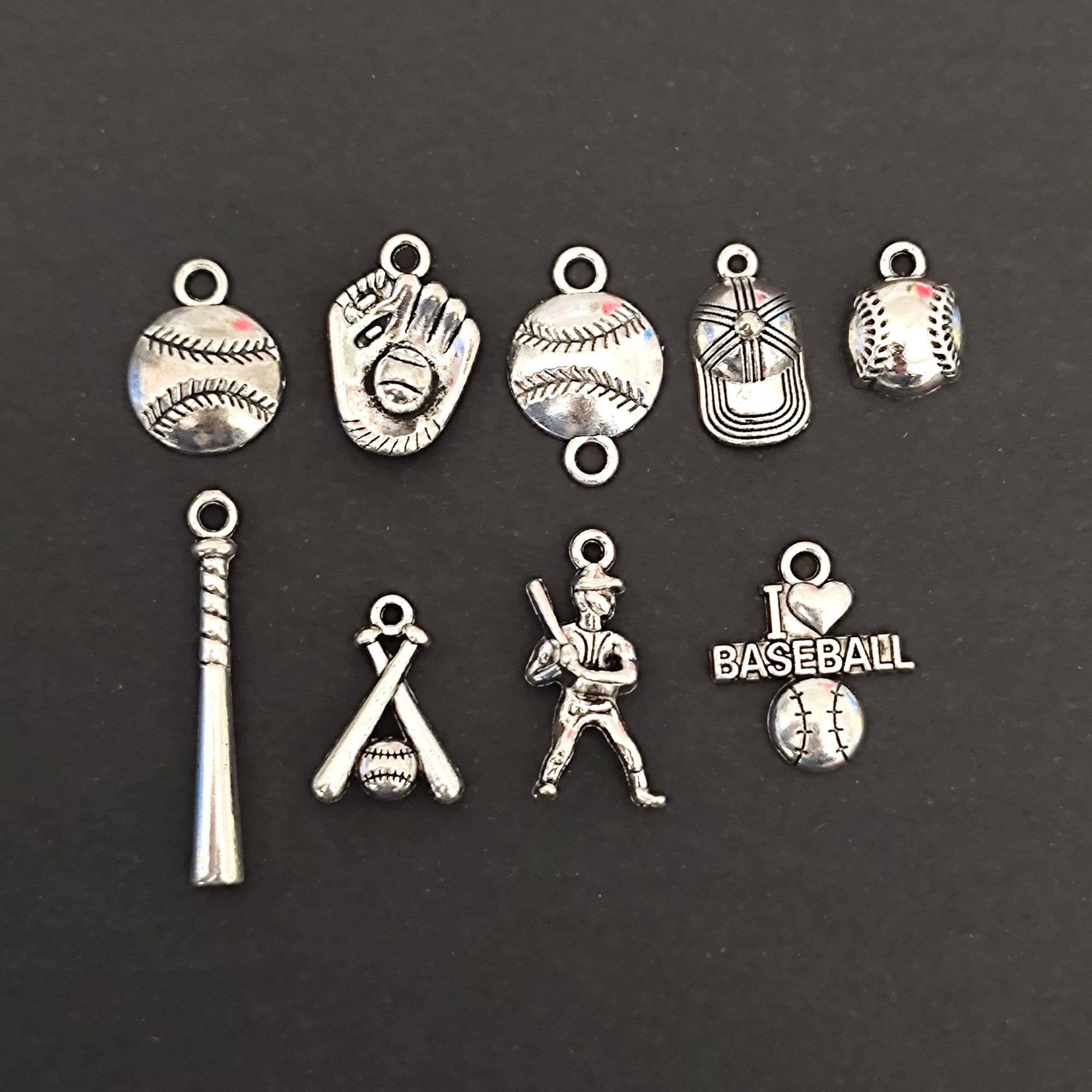 Baseball Charm Set Antique Silver Tone For Jewelry Making